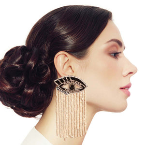 Open image in slideshow, Silver Bead Fringe Lined Eye Earrings
