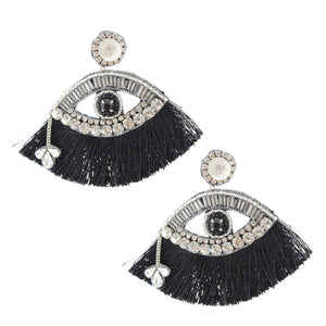 Black Tassel Rhinestone Eye Earrings
