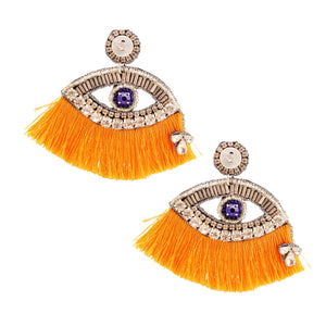 Yellow Tassel Rhinestone Eye Earrings