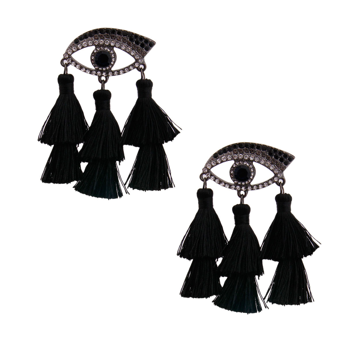 Black Evil Eye Tassel Earrings