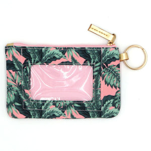 Pink Green Tropical Leaves ID Wallet