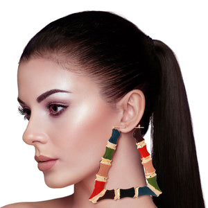 Open image in slideshow, Multi Color Trapezoid Bamboo Hoops

