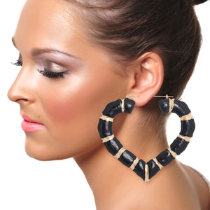 Open image in slideshow, Black Heart Bamboo Hoops
