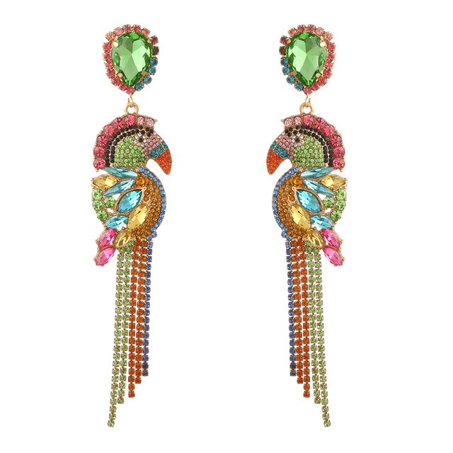 Rhinestone Birdie Chandelier Earrings